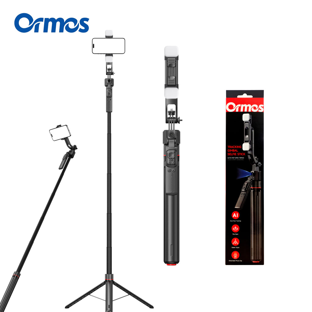360° Auto Face Tracking Tripod – Smart Selfie Stick with AI Motion Tracking, Remote Control & LED Fill Light
