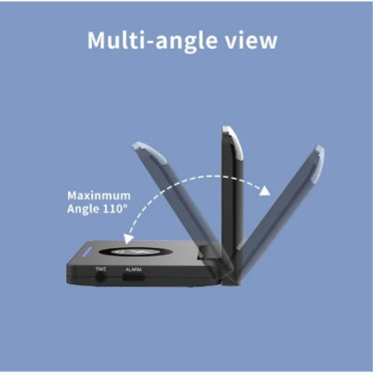 Smart Mirror LED Digital Alarm Clock with Foldable Wireless Charger | Desktop Night