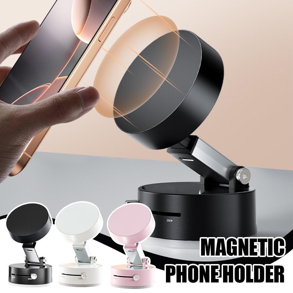 Foldable Magnetic Vacuum Suction Car Phone Holder – Hands-Free Dashboard & Windshield Mount for Smartphones