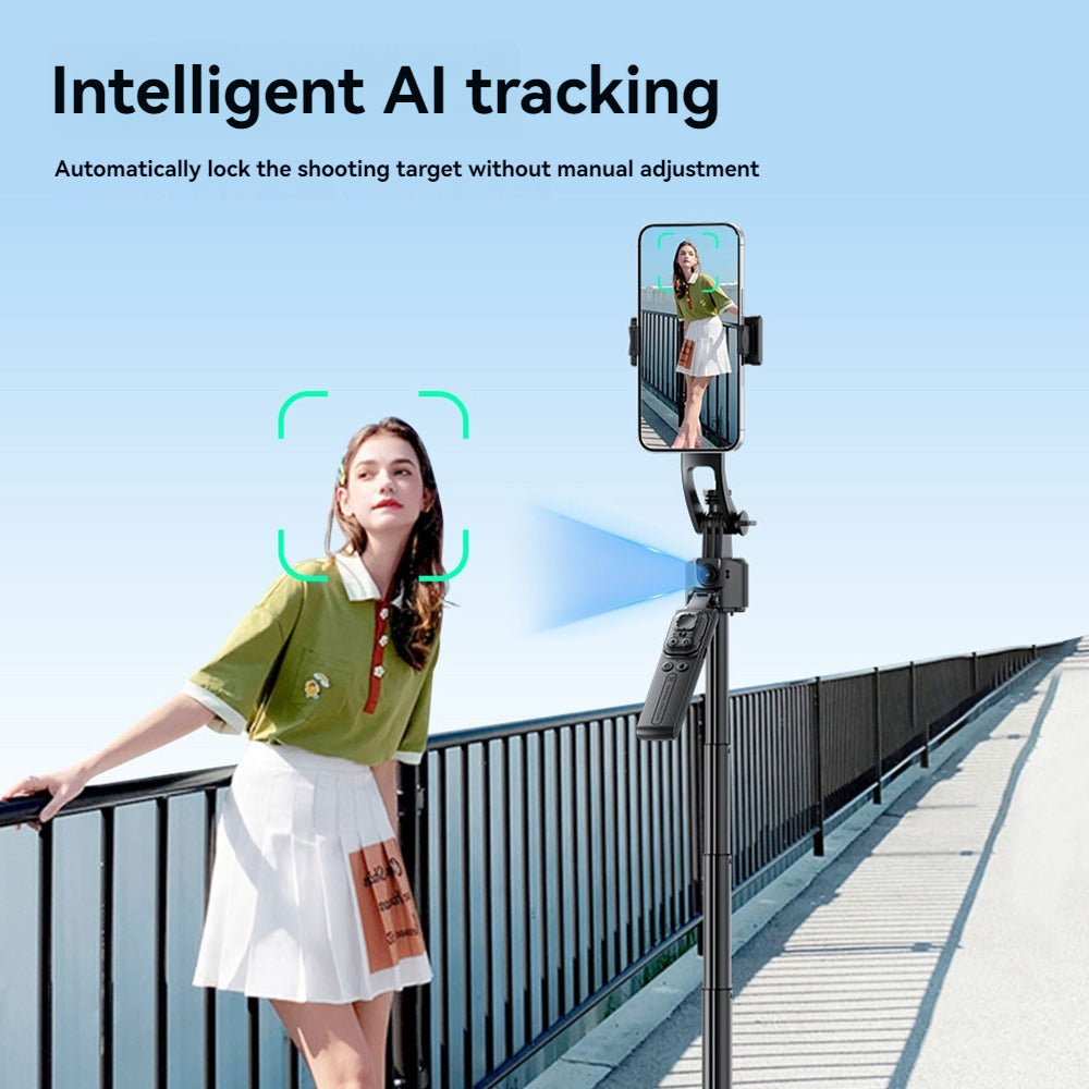 360° Auto Face Tracking Tripod – Smart Selfie Stick with AI Motion Tracking, Remote Control & LED Fill Light
